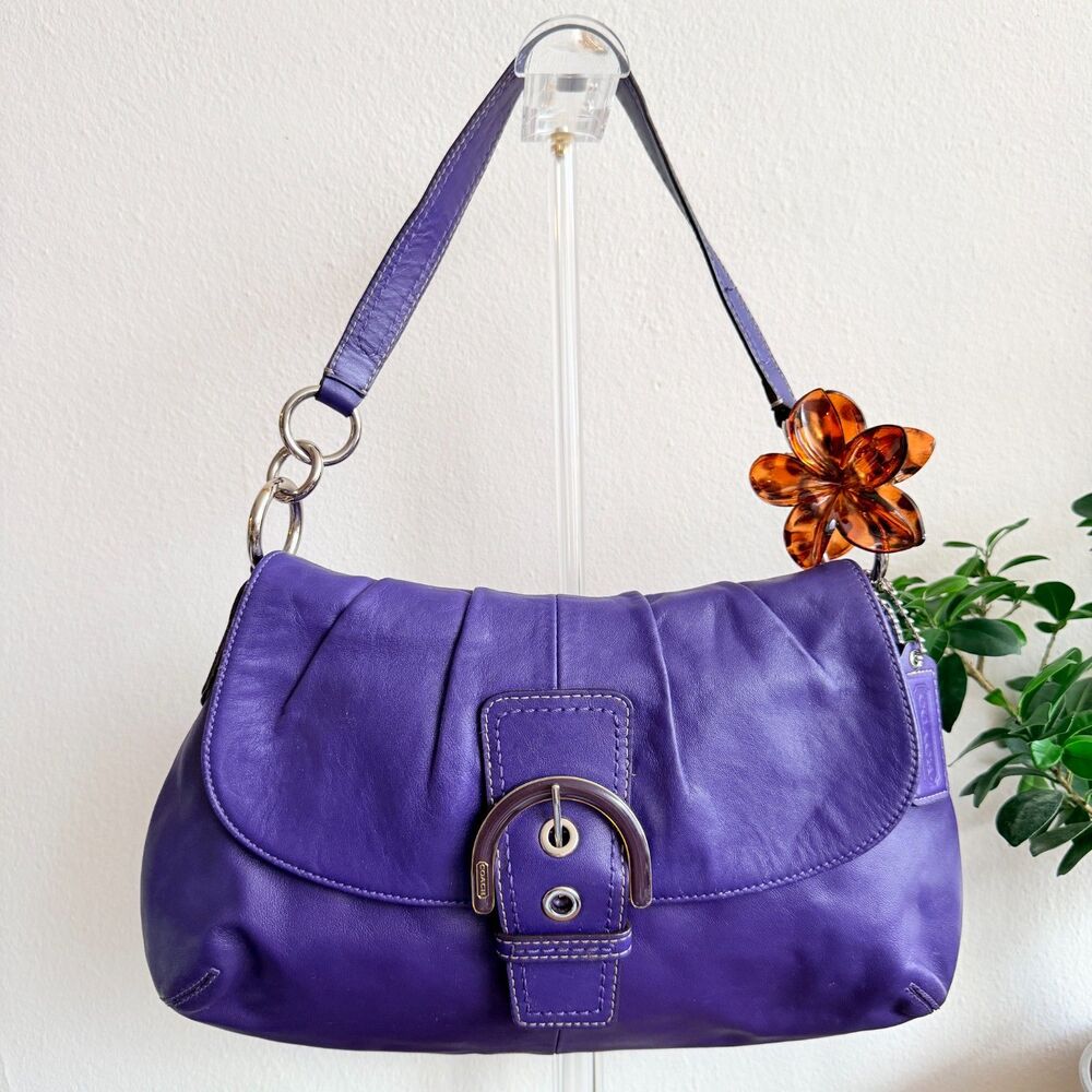 Coach Soho Flap Bag Plum Purple Leather Silver Buckle Y2K Gothic Whimsical RARE